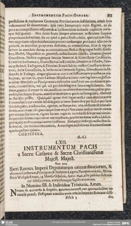 LXII. Instrumentum Pacis a Cacrae Caesareae & Sacrae Christianissimae Majest. Majest.