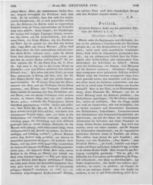 Rohmer, F.: Friedrich Rohmers Lehre von den Politischen Parteien. T. 1. Die vier Parteien. Hrsg. v. T. Rohmer. Zürich, Frauenfeld: Beyel 1844 (Beschluss von Nr. 290 )
