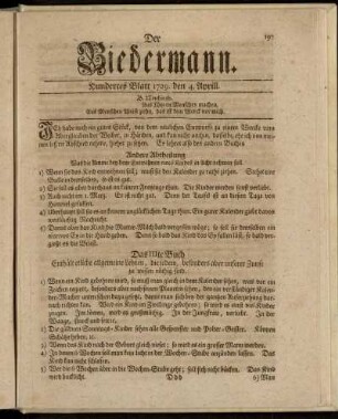 Hundertes Blatt 1729. den 4. Aprill