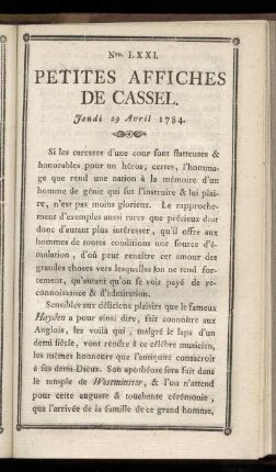 No LXXI (Jeudi 29 Avril 1784)