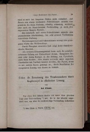 Ueber die Zersetzung des Traubenzuckers durch Kupferoxyd in alkalischer Lösung