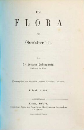 Die Flora von Oberösterreich. 1. Band