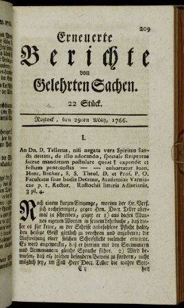 22 Stück. Rostock, den 29ten May, 1766
