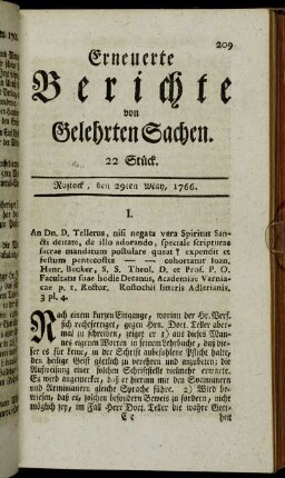 22 Stück. Rostock, den 29ten May, 1766