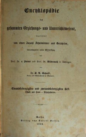 Encyklopädie des gesammten Erziehungs- und Unterrichtswesens. 8, Schule - Sophisten der römischen Kaiserzeit