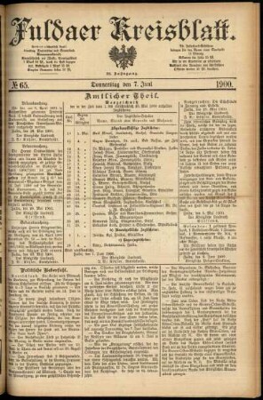Erste Ausgabe vom Donnerstag, den 07. Juni 1900.