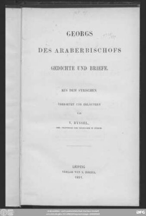 Georgs des Araberbischofs Gedichte und Briefe