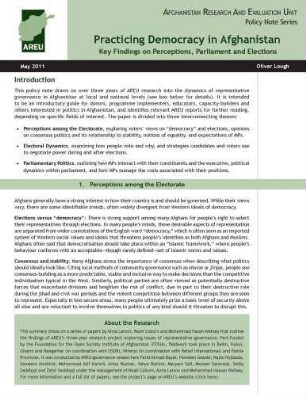Practicing democracy in Afghanistan : key findings on perceptions, parliament and elections