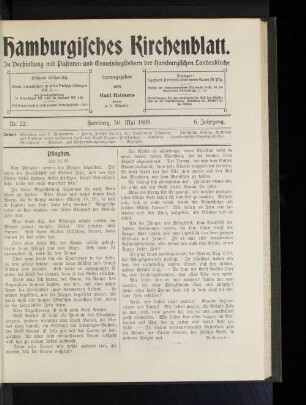 Nr. 22. Hamburg, 30. Mai 1909. 6. Jahrgang.