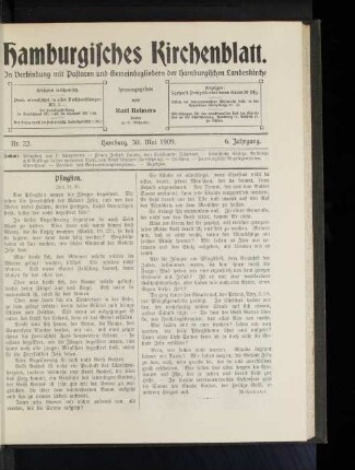 Nr. 22. Hamburg, 30. Mai 1909. 6. Jahrgang.