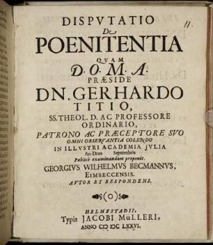 Disputatio De Poenitentia