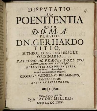 Disputatio De Poenitentia
