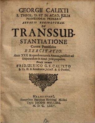 De Transsubstantiatione contra Pontificios exercitatio