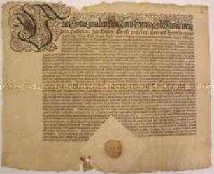 Patent von Karl II. Herzog von Münsterberg betreffend Raubüberfälle von Zigeunern im Herzogtum Schlesien