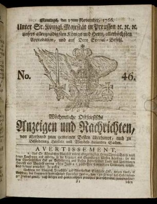 No. 46. Montags, den 17ten November, 1766.