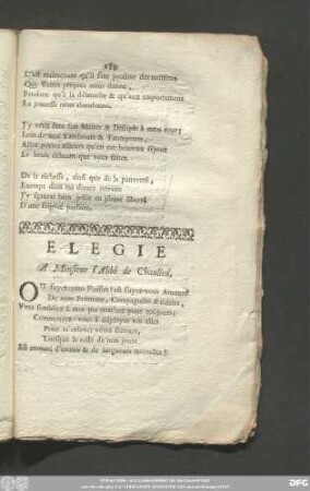 Elegie A Monsieur l'Abbé de Chaulieu.