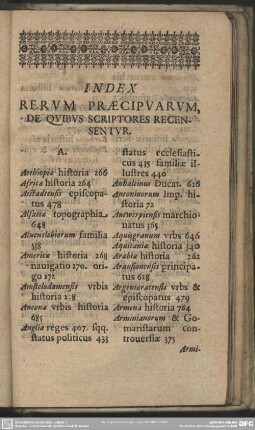 Index Rerum Praecipuarum, De Quibus Scriptores Recensentur