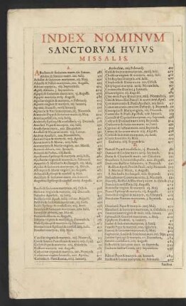Index Nominum Sanctorum Huius Missalis.