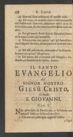 Il Santo Evangelio del Signor Nostro Giesù Cristo, secondo S. Giovanni