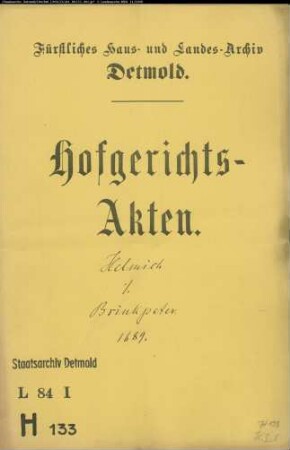 Helmich, Töns zu Wissentrup gegen Brinkpeter und Consort. - Rückgabe von Länderei