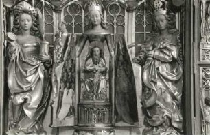 Elbing, St. Marienkirche : Elbing (Elblag/Polen). St. Marienkirche. Schauseite (zweite); Mittelschrein: Maria Magdalena, Madonna und Heilige Barbara