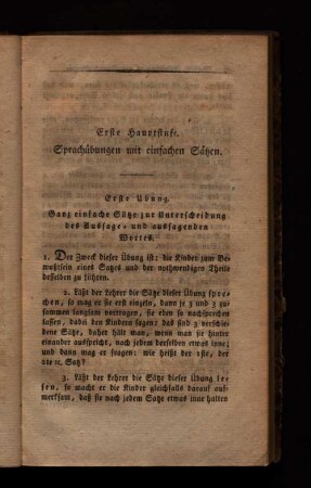 Erste Hauptstufe. Sprachübungen mit einfachen Sätzen.