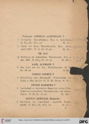 Handzeichnungen und Aquarelle neuerer Meister Nr. 1-222