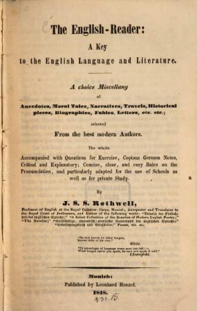 The english-reader : a key to the english language and literature