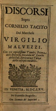 Discorsi sopra Corn. Tacito