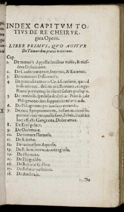 Index Capitum Totius De Re Cheir Urgica Operis.