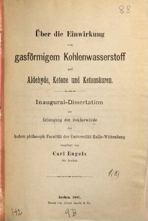 Über die Einwirkung von gasförmigem Kohlenwasserstoff auf Aldehyde, Ketone und Ketonsäuren