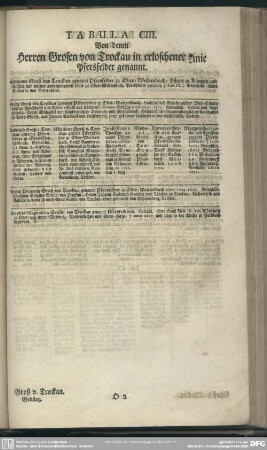 Tabula CIII. Von denen Herren Grosen von Trockau in erloschener Linie Pfersfelder genannt