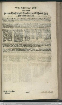 Tabula CIII. Von denen Herren Grosen von Trockau in erloschener Linie Pfersfelder genannt