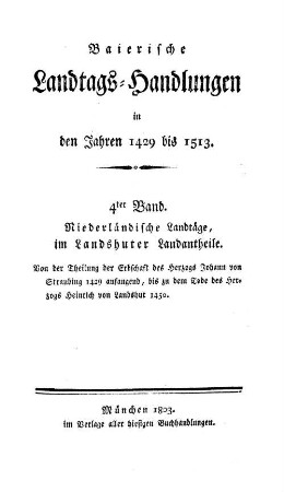 Baierische Landtags-Handlungen in den Jahren 1429 bis 1513, 4. Niederländische Landtäge, im Landshuter Landantheile (1429 - 1450)