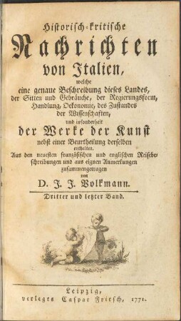 Band 3: Historisch-kritische Nachrichten von Italien