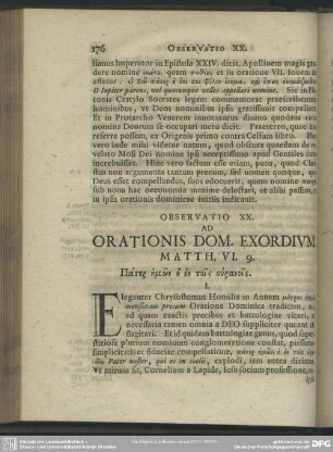 Observatio XX. Ad Orationis Dom. Exodrium. Matth. VI. 9.
