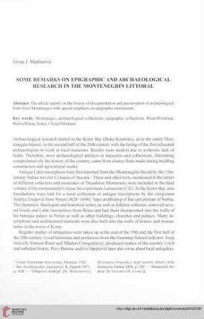 21: Some remarks on epigraphic and archaeological research in the Montenegrin littoral