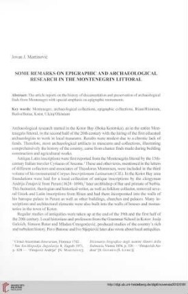 21: Some remarks on epigraphic and archaeological research in the Montenegrin littoral