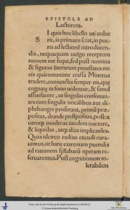 Epistola Ad Lectorem