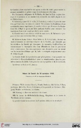 Séance du Comité du 10 novembre 1884