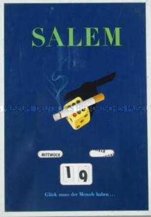 Immerwährender Kalender mit Werbeaufdruck für "Salem Nº 6"-Zigaretten