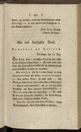 Ein und funfzigster Brief. Lovelace an Belford. - Fünf und funfzigster Brief. Lovelace an Belford.