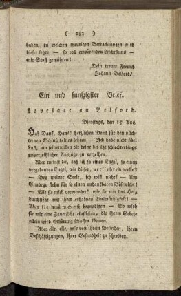 Ein und funfzigster Brief. Lovelace an Belford. - Fünf und funfzigster Brief. Lovelace an Belford.
