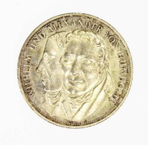 Gedenkmünze zu 5 Mark auf den 200. Geburtstag von Wilhelm und Alexander von Humboldt