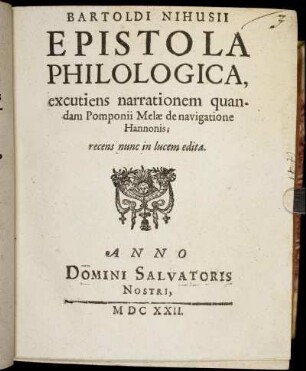 Bartoldi Nihusii Epistola Philologica, excutiens narrationem quandam Pomponii Melae de navigatione Hannonis