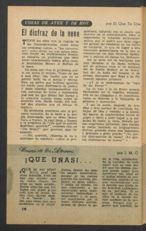 El disfraz de la nena : Cosas de ayer y de hoy