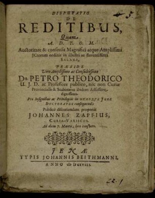 Disputatio De Reditibus
