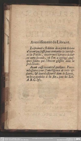 Avertissement du Libraire
