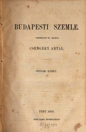 Budapesti szemle : a Magyar Tud. Akadémia megbízásából. 5. 1859