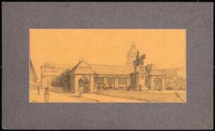 Großherzogliches Museum, Darmstadt Ausführungsprojekt ab 1896: Perspektivische Ansicht der Platzgestaltung